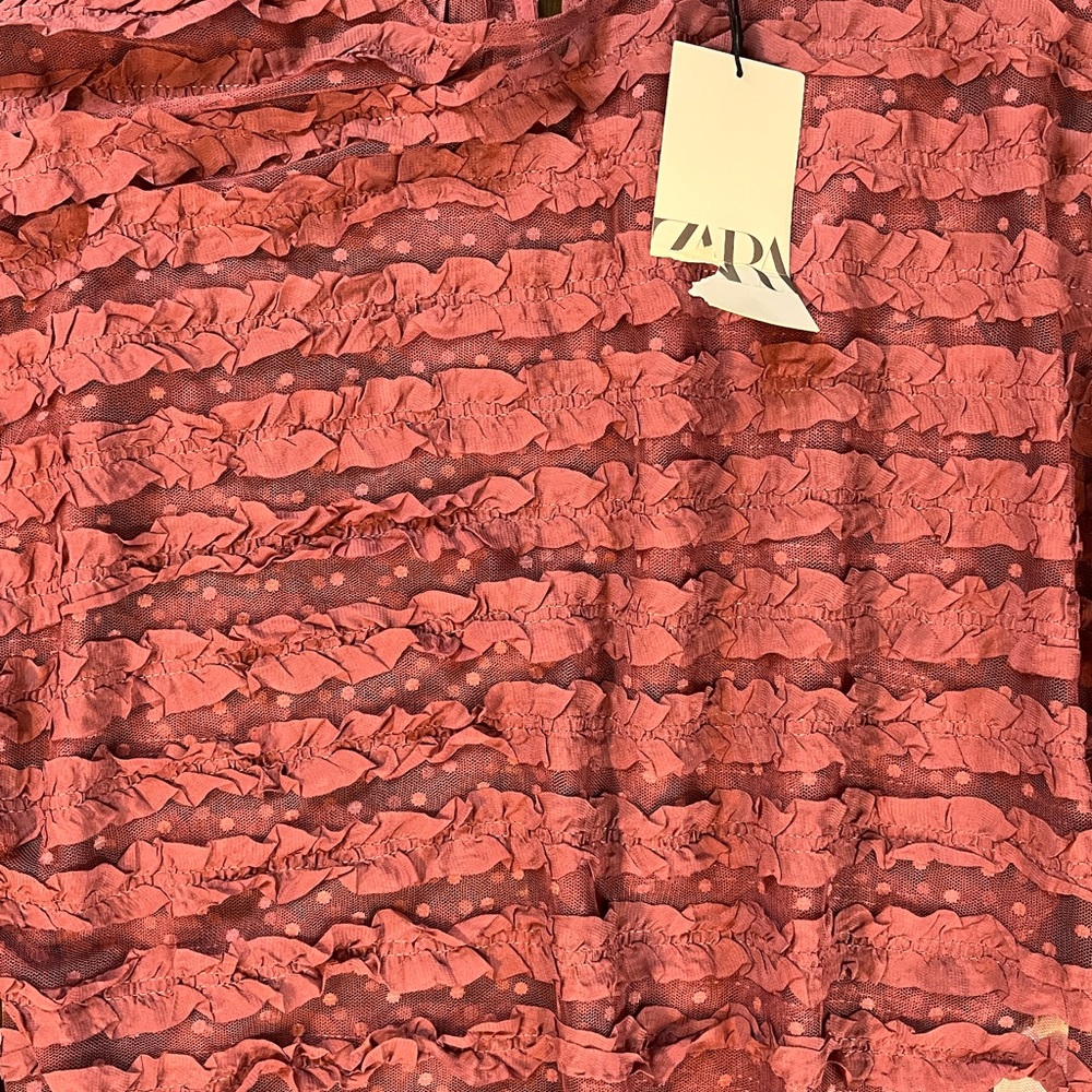 NEW NWT ZARA RUFFLED TULLE BLOUSE COLOR
MARSALA / DARK ROSE SIZE xs - Picture 5 of 6